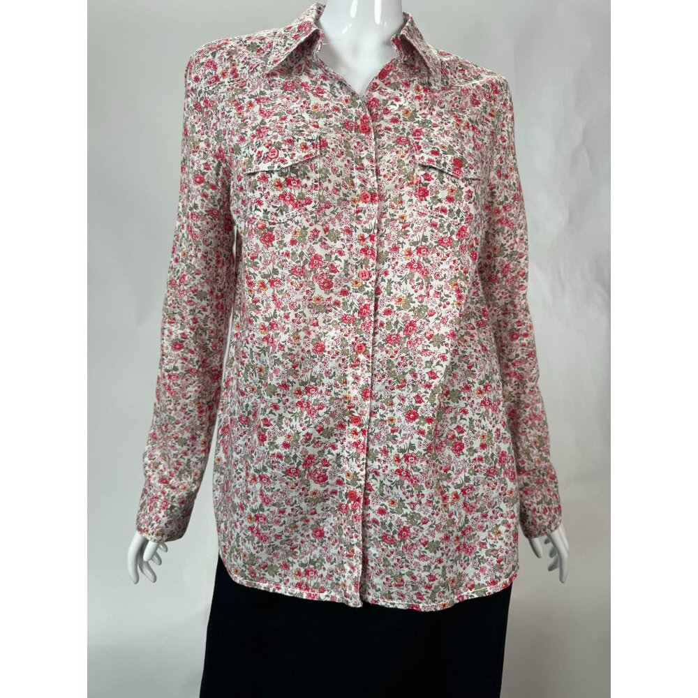 Promod Womens Floral Long Sleeve Shirt Top 100% Cotton Size L Made In Morocco